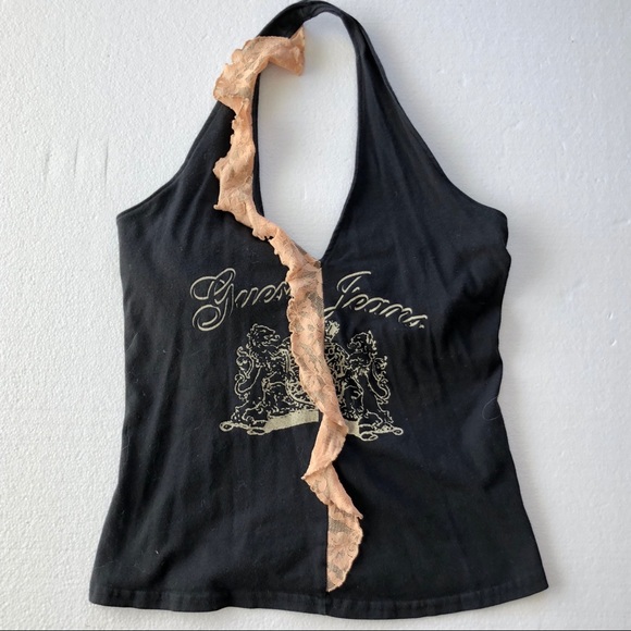 Guess Halter Top Bundle of 2. Black w/ Lace /Green - Picture 2 of 7